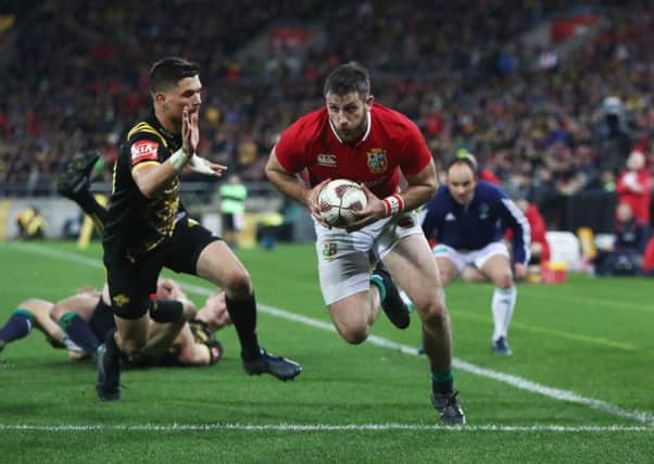 Tommy Seymour scores the Lions' third try. Picture: Getty