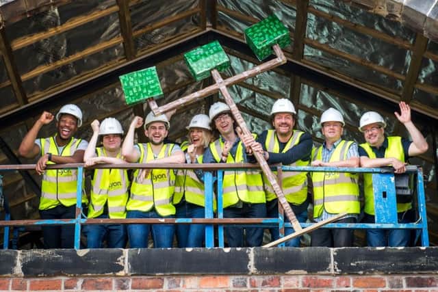 From left: YouTubers BigBst4tz2, ibxtoycat, Eckosoldier, Sqaishey and Stampy Cat, with Chris van der Kuyl, Paddy Burns and Stewart Clark of Tayforth Properties. Picture: Fraser Band