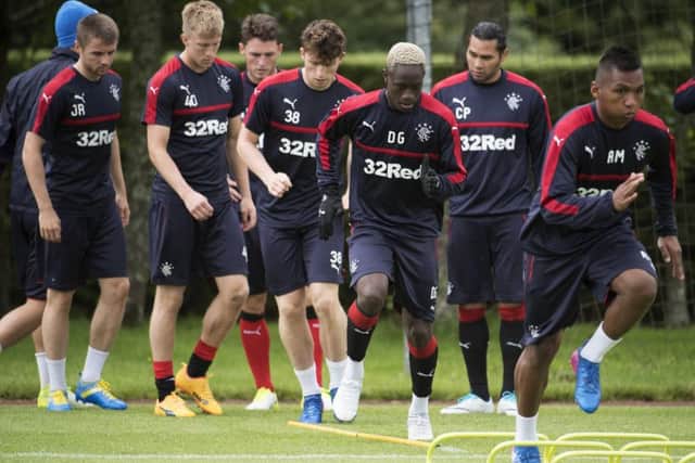 Rangers players, including new signing Dalcio, train ahead of their Europa League opener. Picture: Rob Casey/SNS