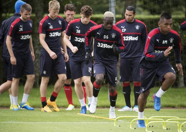 Rangers players, including new signing Dalcio, train ahead of their Europa League opener. Picture: Rob Casey/SNS