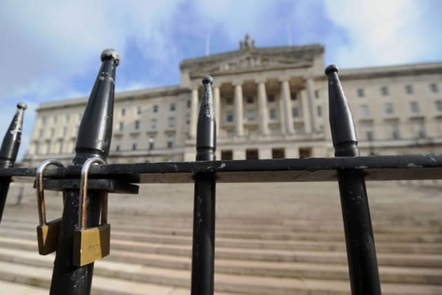 The locked gates at Stormont in Belfast, as negotiations to salvage powersharing in Northern Ireland are set to stall. Picture: Niall Carson/PA Wire