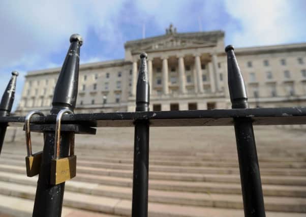 The locked gates at Stormont in Belfast, as negotiations to salvage powersharing in Northern Ireland are set to stall. Picture: Niall Carson/PA Wire