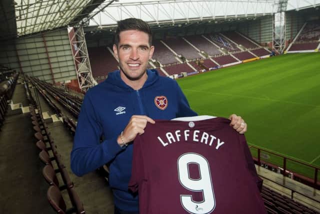 Hearts unveil their new signing Kyle Lafferty. Picture: SNS