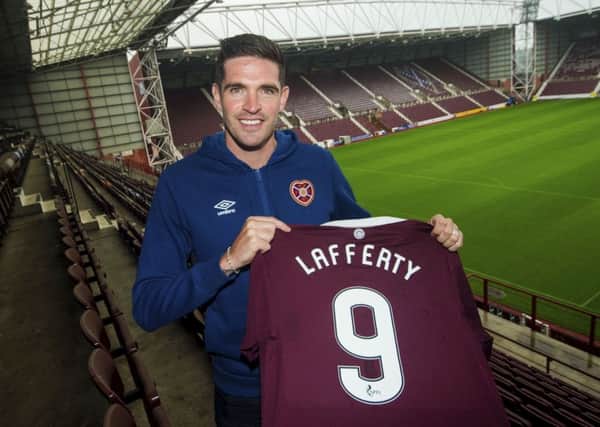 Hearts unveil their new signing Kyle Lafferty. Picture: SNS