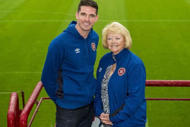 Hearts owner Ann Budge with new signing Kyle Lafferty. Picture: SNS