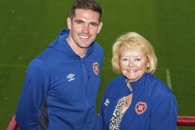Hearts owner Ann Budge with new signing Kyle Lafferty. Picture: Bill Murray/SNS