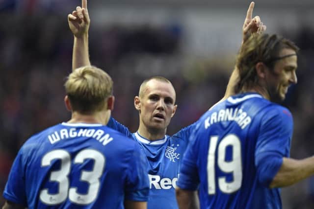 Rangers' Kenny Miller celebrates his goal against Progres. Picture: Rob Casey/SNS