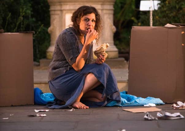 Timon (Nicole Cooper) falls on hard times in Timon of Athens