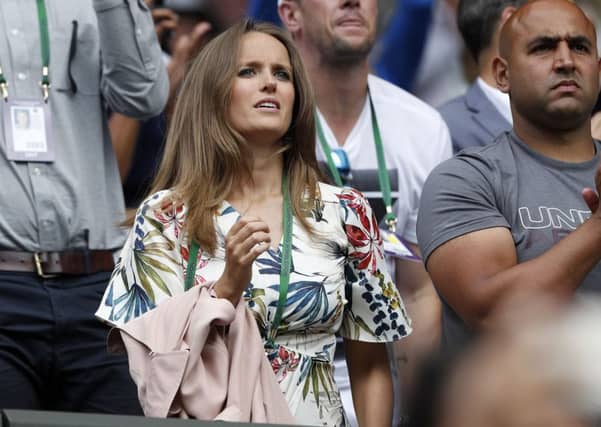 Kim Sears, wife of Britain's Andy Murray, reacts after he won against Kazakhstan's Alexander Bublik. Picture: ADRIAN DENNIS/AFP/Getty Images