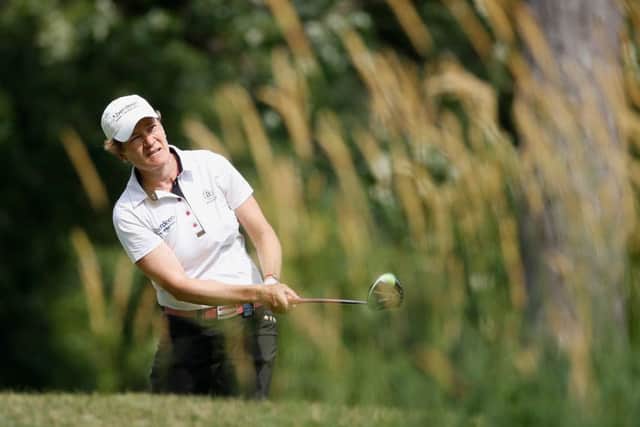 Catriona Matthew watches her tee shot at the 16th in the second round atb Olympia Fields in Illinois. Picture: Getty Images