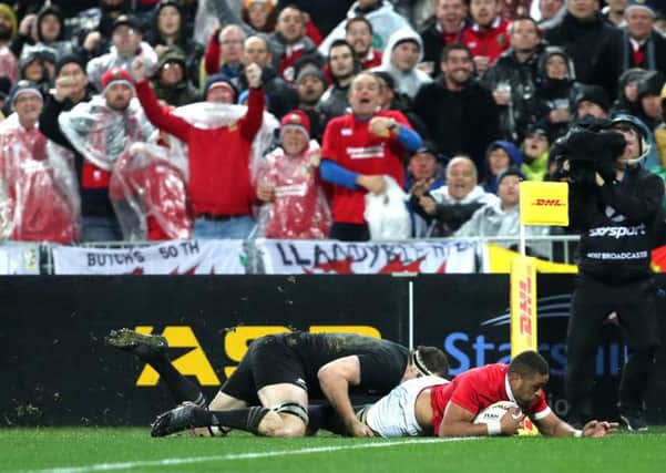 British and Irish Lions' Taulupe Faletau dives in to score his side's first try during the second test of the 2017 British and Irish Lions tour. Picture: David Davies/PA Wire.