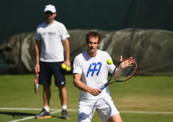 Andy Murray practises at Wimbledon on Sunday.  Picture: Shaun Botterill/Getty Images