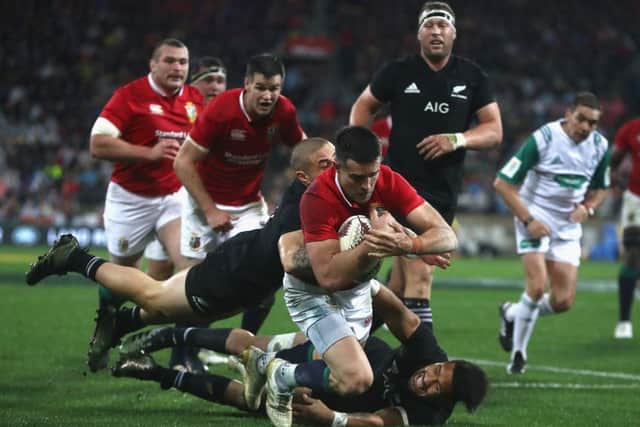 Conor Murray dives over for the Lions' second try. New Zealand failed to cross the line at all. Picture: David Rogers/Getty Images
