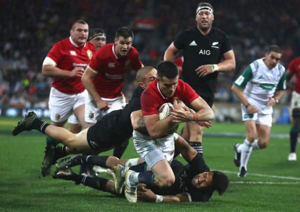 Conor Murray dives over for the Lions' second try. New Zealand failed to cross the line at all. Picture: David Rogers/Getty Images