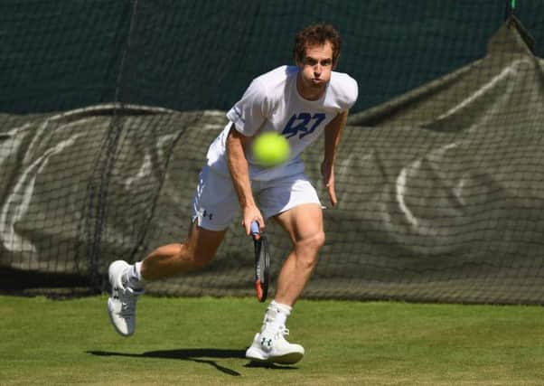 Andy Murray during a practice session at Wimbledon on Sunday.  Picture: Shaun Botterill/Getty Images