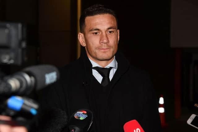 Sonny Bill Williams speaks to the media after his judicial hearing. Picture: AFP/Getty