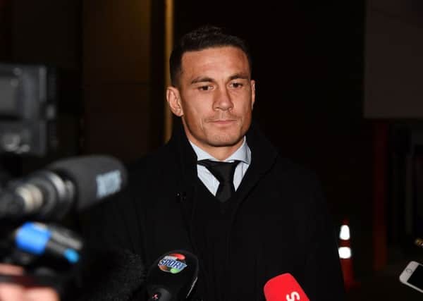 Sonny Bill Williams speaks to the media after his judicial hearing. Picture: AFP/Getty