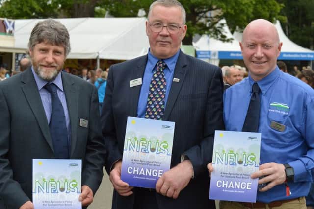 The all-male NFU Scotland top team, from left: Martin Kennedy, Andrew McCornick and Gary Mitchell. Picture: Contributed