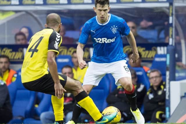 Ryan Jack made his first appearance for Rangers in last weeks first leg against Progres Niederkorn. Picture: SNS.