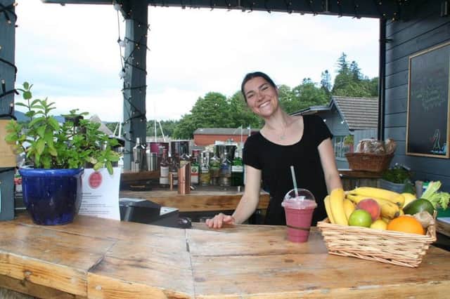 Rebekah Faldon at the bar with a detox smoothie. Picture: Taymouth Marina/Facebook