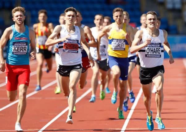 Chris O'Hare wins the 1,500m final in Birmingham, followed by compatriots Josh Kerr, Jake Wightman and Neil Gourley. Picture: Martin Rickett/PA