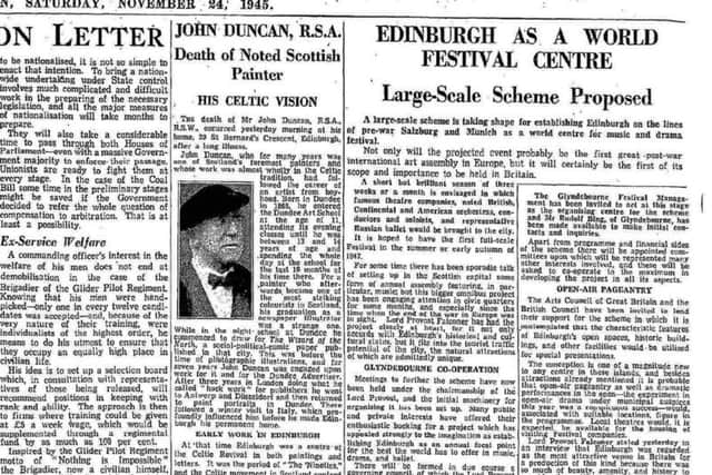 How the plans for the Edinburgh International Festival were reported in The Scotsman in 1945.