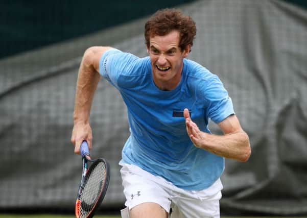 Andy Murray during practice yesterday ahead of his second-round match against Dustin Brown today. Picture: Getty.