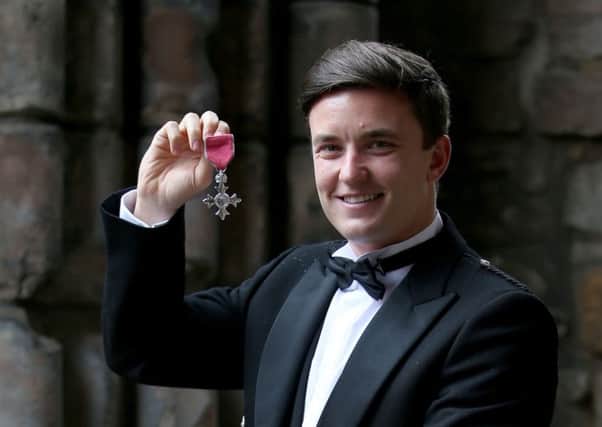 Wheelchair tennis player Gordon Reid after receiving his MBE for services to sport from during an Investiture ceremony at the Palace of Holyroodhouse. Picture: Jane Barlow/PA Wire
