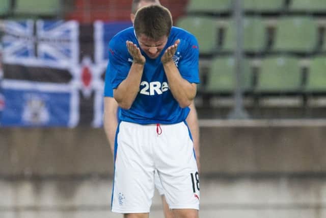 Rangers' Jordan Rossiter reacts after the second Progres goal. Picture: Craig Foy/SNS