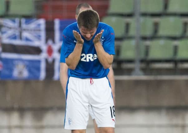 Rangers' Jordan Rossiter reacts after the second Progres goal. Picture: Craig Foy/SNS