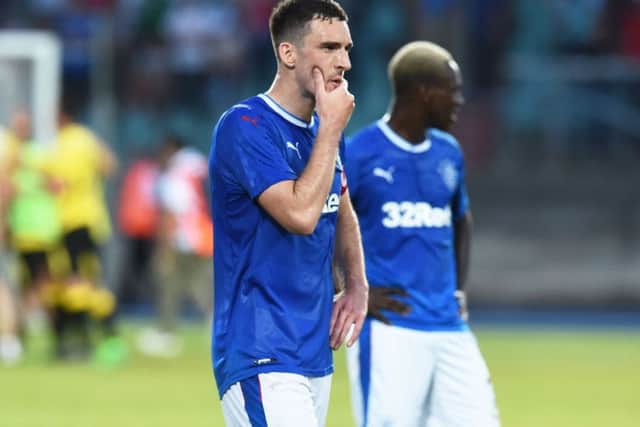 Rangers captain Lee Wallace shows his despair at full-time. Picture: SNS.