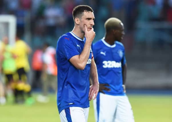 Rangers captain Lee Wallace shows his despair at full-time. Picture: SNS.