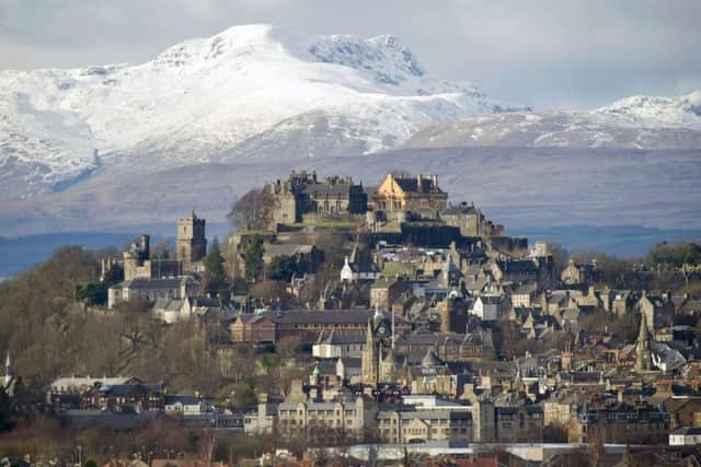 View of Stirling and the castle with snow cover hills in distance. Picture: Ian Rutherford