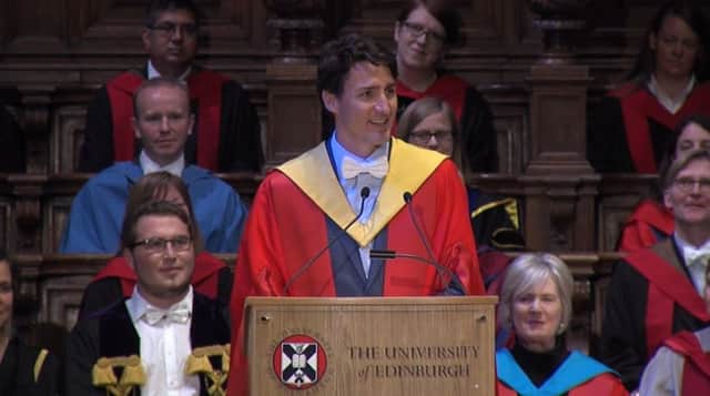 Justin Trudeau gives a speech after receiving his honorary degree from the University of Edinburgh. Picture: Contributed