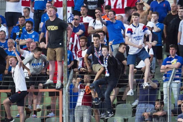 Rangers fans voice their anger at full-time in Luxembourg. Picture: Craig Foy/SNS