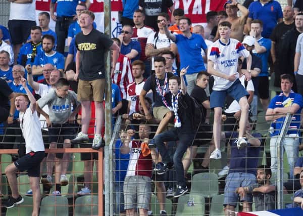 Rangers fans voice their anger at full-time in Luxembourg. Picture: Craig Foy/SNS