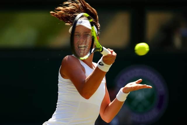 Johanna Konta plays a forehand during her win over Donna Vekic. Picture: Getty