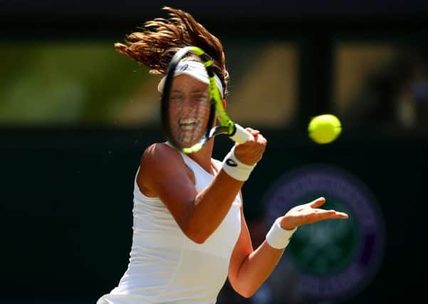 Johanna Konta plays a forehand during her win over Donna Vekic. Picture: Getty