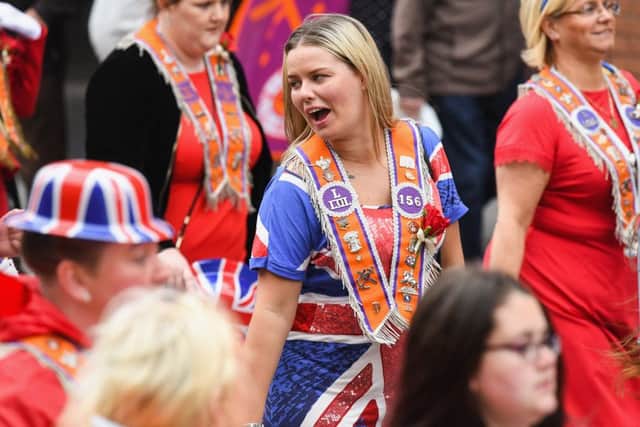 Members of the Orange Order take part in the annual County Grand Orange Order Parade in Glasgow. Picture: Jeff J Mitchell/Getty