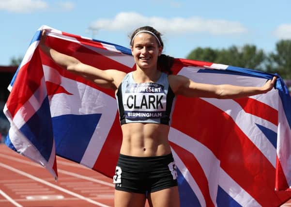 Zoey Clark celebrates winning the women's 400 metres final at the British championships.Picture: Martin Rickett/PA Wire