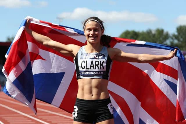 Zoey Clark celebrates winning the women's 400 metres final at the British championships.Picture: Martin Rickett/PA Wire