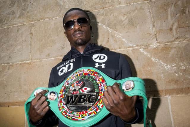 Trash-talking Ohara Davies shows off his WBC Silver Title belt ahead of his fight against Josh Taylor. Picture: Ross MacDonald/SNS