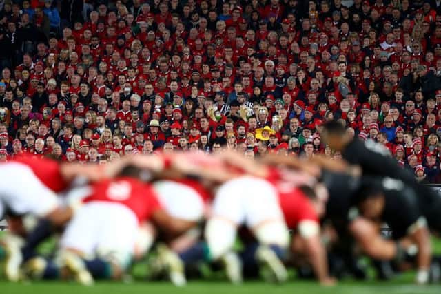Lions fans look on during the third test match between the New Zealand All Blacks and the British & Irish Lions at Eden Park. Picture: Hannah Peters/Getty Images
