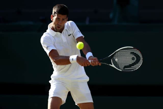Novak Djokovic on the way to a straight sets victory over Ernests Gulbis. Picture: PA