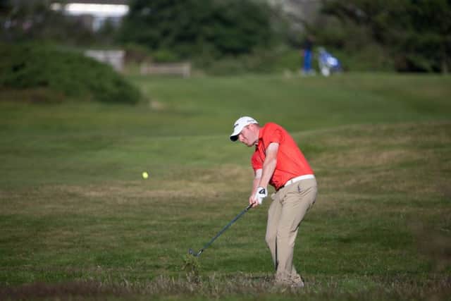 Gareth Wright plays his approach to the par 4 17th hole during the 1st round of the Aberdeen Asset Management Scottish Open Qualifier at Kilmarnock (Barassie). Picture: Kenny Smith
