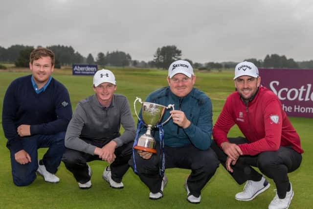 From left, Paul O'Hara, Sandy Scott, winner Gareth Wright and Jack Doherty, who all won places in the Aberdeen asset Management Scottish Open  Picture:  Kenny Smith