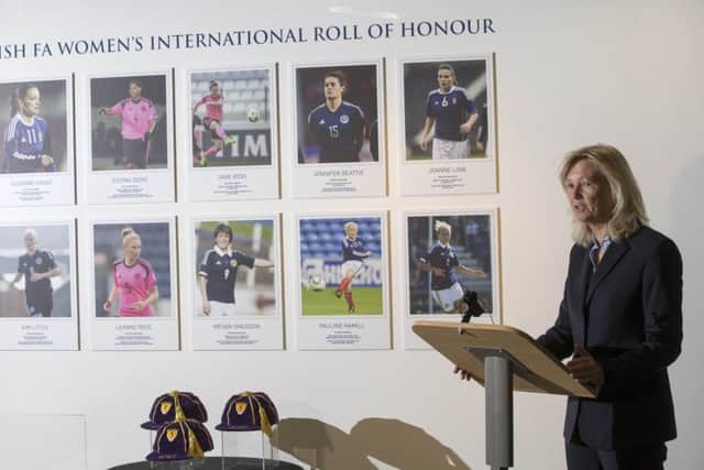 Anna Signeul at the
opening of a new Scottish FA Women's International Roll of Honour display. Picture: Jeff Holmes.