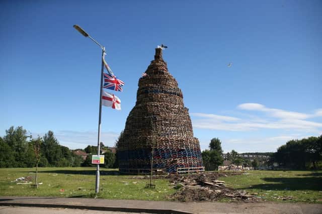 A bonfire in Northern Ireland ahead of the key date in the protestant loyal order marching season, July 12. Picture: PA