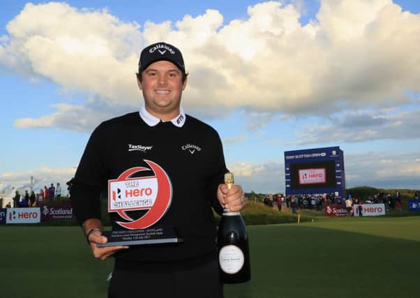 Patrick Reed of the US poses with the trophy after winning the Hero Challenge ahead of the AAM Scottish Open at Dundonald Links. Picture: Andrew Redington/Getty Images