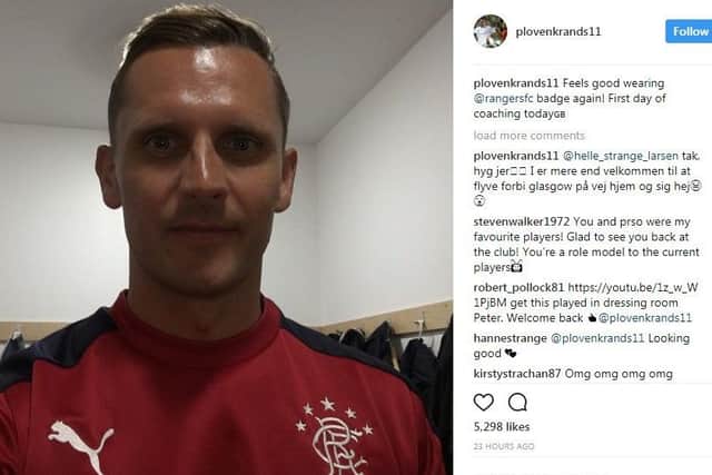 Peter Lovenkrands shows his delight at returning to Rangers. Picture: Instagram/Peter Lovenkrands